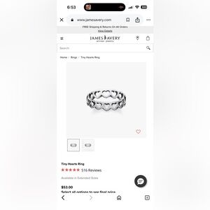 James Avery Tiny Heart Ring (size 7)